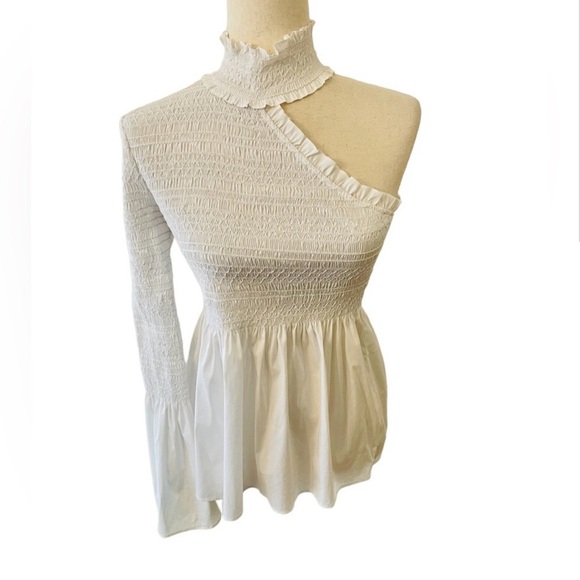 A.L.C. Cossette Mock Neck One Shoulder Poplin Blouse - Picture 8 of 9